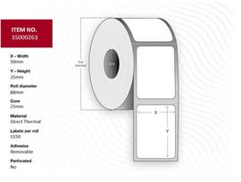 Capture Label 50x25 - Core 25.  Diameter 88mm, White.