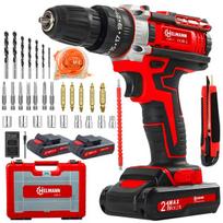 Akumuliatorinis smūginis suktuvas-gręžtuvas HELMANN 21V, 2 akumuliatoriai, 800 W, 50 Nm, su priedais ir lagaminu