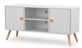 TV stovas Halmar Malmo RTV1 baltos/buko medienos, skandinaviško stiliaus, su durelėmis, 120x39x60 cm