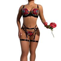 Trijų dalių apatinio trikotažo komplektas Floral Sheer