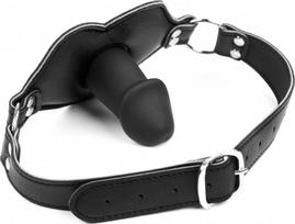 Burnos kaištis Kiotos Leather Big Lips Penis Gag, juodas