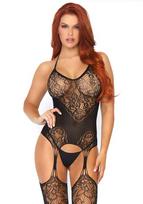 Nėriniuota viso kūno kojinė Leg Avenue LA-89175, juoda