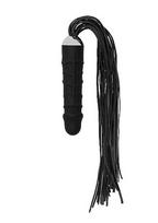 Varpos imitatoriaus botagėlis Ouch! Whip with Realistic Silicone Dildo, juodas