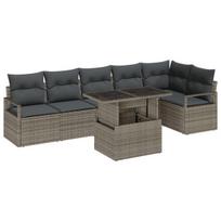 vidaXL Sodo Sofų Rinkinys su saugykla 7 pcs Pilka Poli ratanas