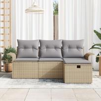 vidaXL Sodo Sofų Rinkinys su pagalve 4 pcs Smėlio Poli ratanas