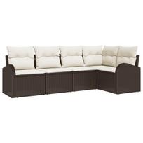 vidaXL Sodo Sofų Rinkinys su pagalve 5 pcs Ruda ir balta poliratanas