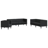 vidaXL Chesterfield sofų komplektas, 3 dalių, juodas, dirbtinė oda