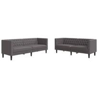 vidaXL Chesterfield sofų komplektas, 2 dalių, pilkas, dirbtinė oda