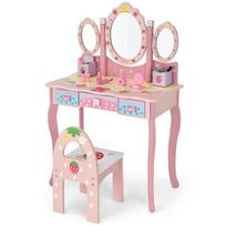 Vaikiškas tualetinis staliukas su veidrodžiu Costway, rožinis