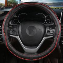Prabangus Dirbtinės Odos Vairo Užvalkalas - Neslystantis, Kvėpuojantis Visoms Sezonams , Juoda raudona apvali (2002 m.) Novatoriška automobilio apdaila