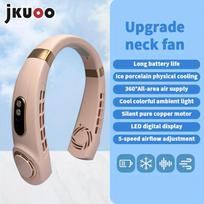 JKUOO Nešiojamas Beašmenis Kaklo Ventiliatorius su LED Ekranu , Rožinė
