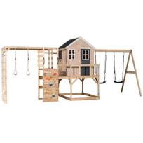 Vaikų medinė žaidimų aikštelė, žaidimų namelis su sūpynėmis, Wendi Toys M27G-G, pilka, 197 x 563 x 242 cm