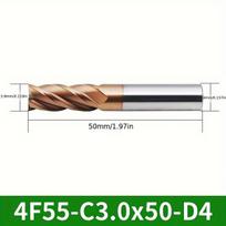CNC frezavimo staklių antgalis 3mm 4 ašmenų volframo plieno, 4F55-C3.0xD4x50