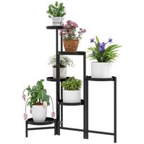 6 pakopų augalų stovas su padėklais, sulankstomas gėlių stovas, metalinis, 80 cm, Juoda