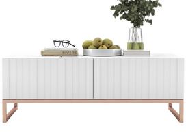 Kavos staliukas Meble Lindner 110 cm baltas matinis, metalinis rėmas