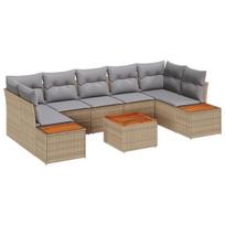 vidaXL Sodo Sofų Rinkinys su pagalve 8 pcs Smėlio Poli ratanas