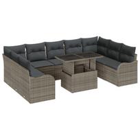 vidaXL Sodo Sofų Rinkinys su pagalve 10 pcs Pilka Poli ratanas