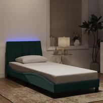 vidaXL Lovos rėmas su LED be čiužinio, Hanko, tamsiai žalias, 90x200cm, aksomas, 90 x 200 cm