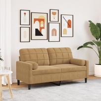 vidaXL Dvivietė sofa su pagalvėlėmis, rudos spalvos, 140cm, aksomas