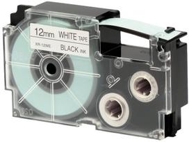 casio originali kasetė, casio, xr-12we1, juodas spausdinimas/baltas pagrindas, nelaminuota, 8 m, 12 mm