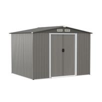 Costway cinkuoto plieno įrankių namelis su pamatu, dvigubomis durimis ir rampa 260 x 207 x 180 cm pilka