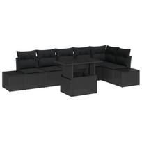 vidaXL Sodo Sofų Rinkinys su pagalve su saugykla 7 pcs Juoda