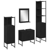 vidaXL Vonios baldų rinkinys su lentyna 4 pcs Juoda Apdirbta mediena
