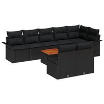 vidaXL Sodo Sofų Rinkinys su pagalve 9 pcs Juoda poliratanas
