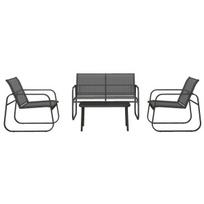 Sodo baldų komplektas iš 4 dalių, sodo baldų komplektas su 1 dviviete sofa, 2 kėdėmis, 1 kavos staliuku, Juoda