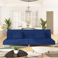 Dvivietė sofa-lova su dvejomis pagalvėmis, mėlyna, audinys