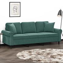 vidaXL Trivietė sofa su pagalvėlėmis, tamsiai žalia, 180cm, aksomas