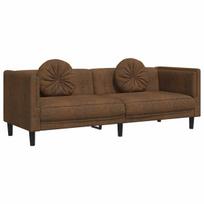 Trivietė sofa，Poilsio sofa su pagalvėlėmis, ruda, dirbtinė versta oda CFE73997
