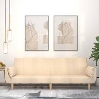 Dvivietė sofa-lova su dvejomis pagalvėmis, kreminė, audinys