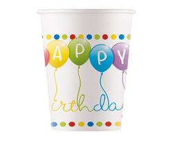 Vienkartiniai popieriniai puodeliai "Happy Birthday", 200 ml, 8 vnt 93461