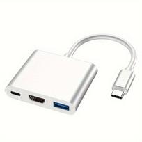 3-in-1 USB-C į 4K HDMI Adapteris, Įkrovimo Hubas ,  Sidabrinis
