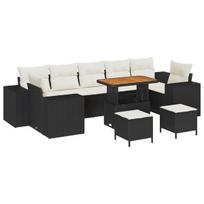 vidaXL Sodo Sofų Rinkinys su pagalve 10 pcs Juoda ir kreminė