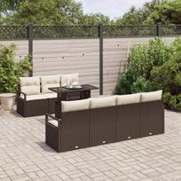 vidaXL Sodo Sofų Rinkinys su pagalve 8 pcs Ruda Poli ratanas