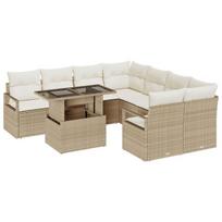 vidaXL Sodo Sofų Rinkinys su pagalve 9 pcs Smėlio Poli ratanas