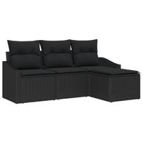 vidaXL Sofos komplektas su pagalve su saugykla 4 pcs Juoda poliratanas