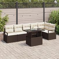 vidaXL Sodo Sofų Rinkinys su pagalve 7 pcs Ruda Poli ratanas