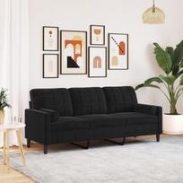 vidaXL Trivietė sofa su pagalvėlėmis, juodos spalvos, 180cm, aksomas