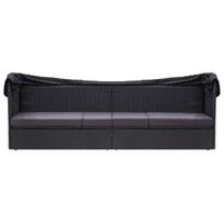 Lauko sofa-lova，Poilsio sofa su stogeliu, juodos spalvos, poliratanas CFE60934