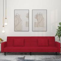 Dvivietė sofa-lova su dvejomis pagalvėmis, vyno, aksomas