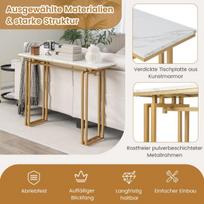 Costway 110 cm ilgio konsolinis stalas Modernus įėjimo stalas su dirbtinio marmuro viršumi balta ir auksinė