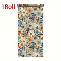 Retro drugelių gėlių lipnūs tapetai, 44 * 1000 cm / 17,32 * 393,70 colio