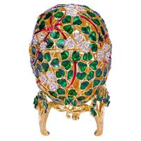 Faberge stiliaus dobilo lapų raižyti kiaušinis, papuošalų dėžutė