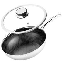 Profesionalus Mitsu Wok 30 cm keptuvė su dangčiu Honeycomb indukcijai Dujoms Nerūdijantis plienas