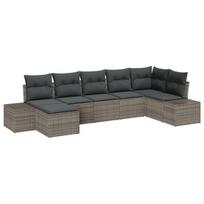 vidaXL Sodo Sofų Rinkinys su pagalve 7 pcs Pilka poliratanas