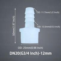 Plastikinė žarnos jungtis G1/2 G3/4 colio sriegiu, G3/4–12 mm (1/2 colio)