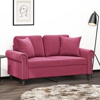 vidaXL Dvivietė sofa su pagalvėlėmis, raudonojo vyno, 120cm, aksomas